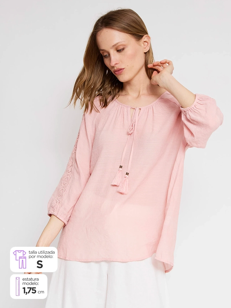 BLUSA MUJER AZIZ MANGA 3/4 MACRAMÉ