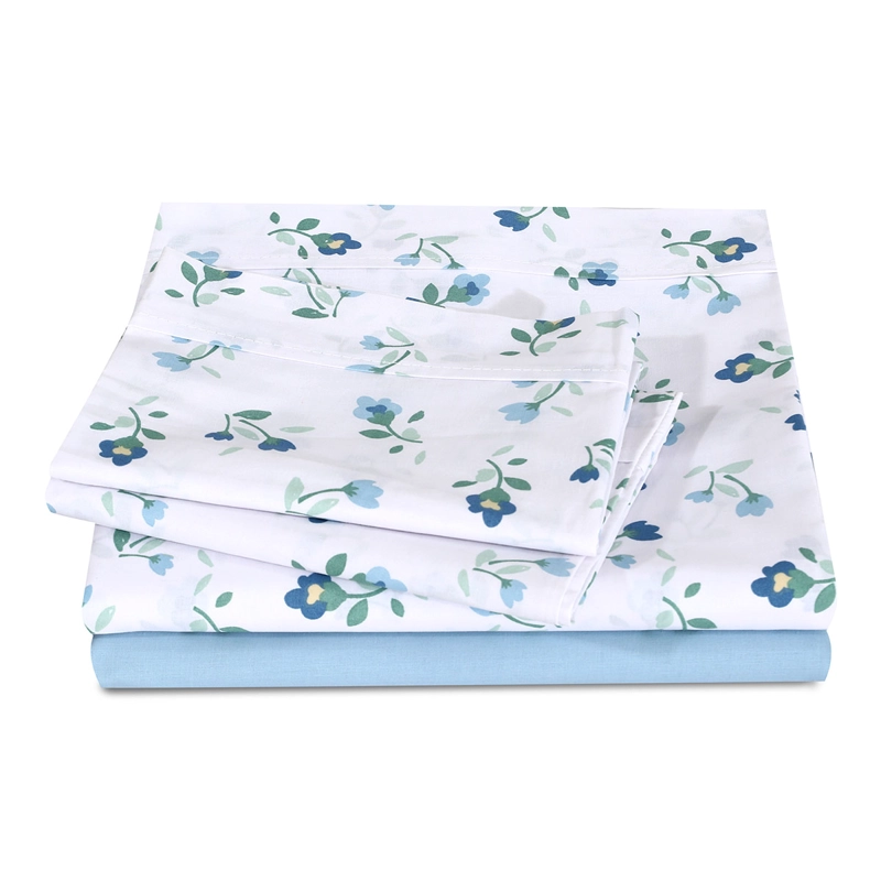 JUEGO DE SÁBANAS ANDES FLORES 144 HILOS 1.5 PLAZAS AZUL - 4