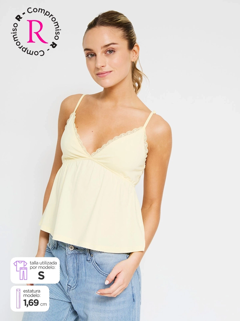 POLERA MUJER INDEX ALGODÓN SIN MANGAS ENCAJE