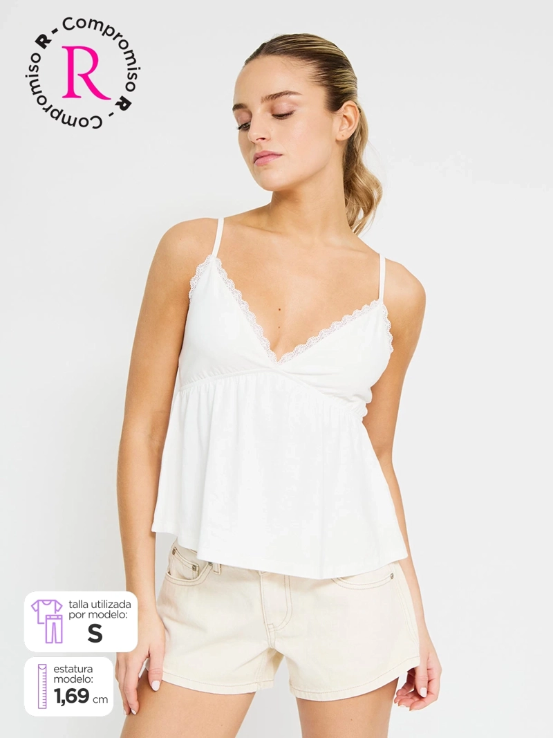 POLERA MUJER INDEX ALGODÓN SIN MANGAS ENCAJE - 1