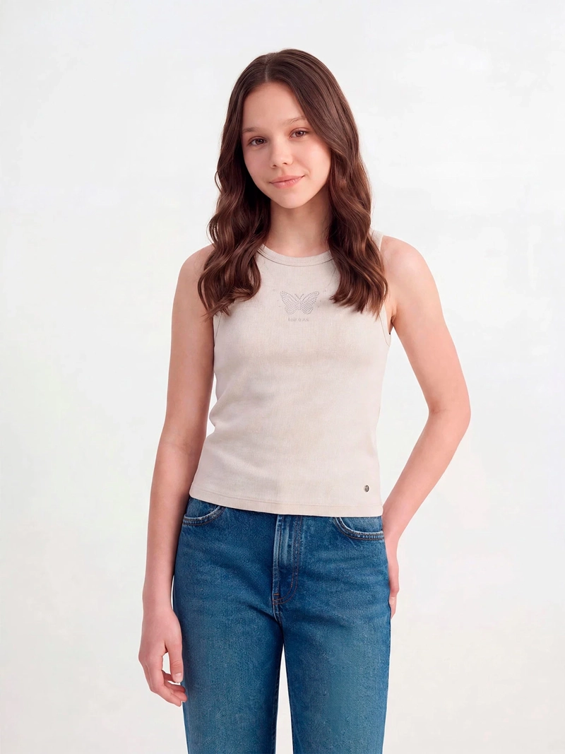 POLERA NIÑA INDEX TEEN ALGODÓN SIN MANGAS TACHAS