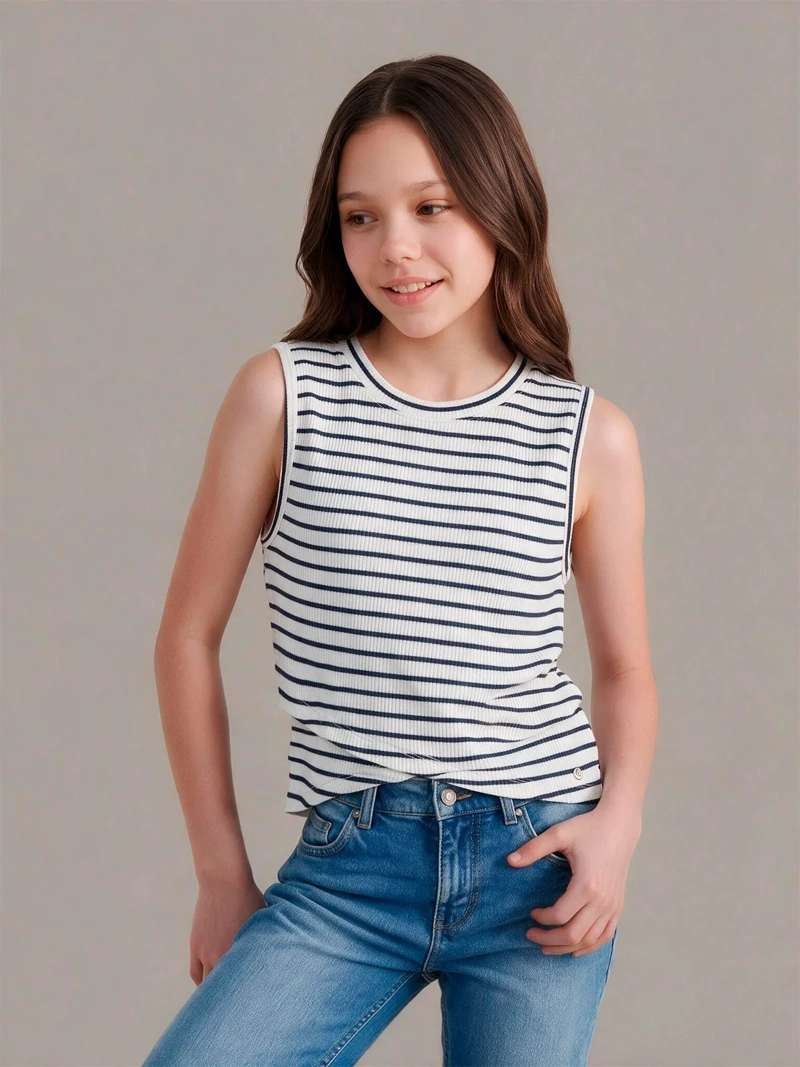 POLERA NIÑA INDEX TEEN ALGODÓN SIN MANGAS PRETINA CRUZADA