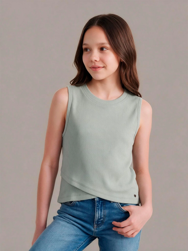 POLERA NIÑA INDEX TEEN ALGODÓN SIN MANGAS PRETINA CRUZADA