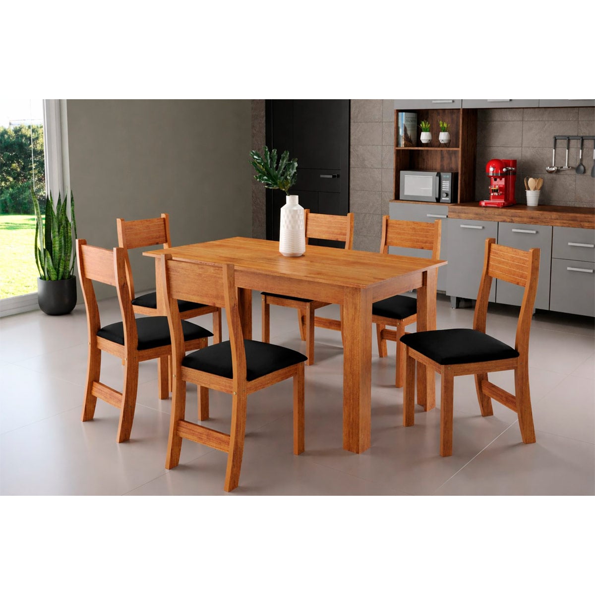 JUEGO DE COMEDOR ALTAVISION VIOLETA 6 SILLAS NEGRO/MIEL - 1
