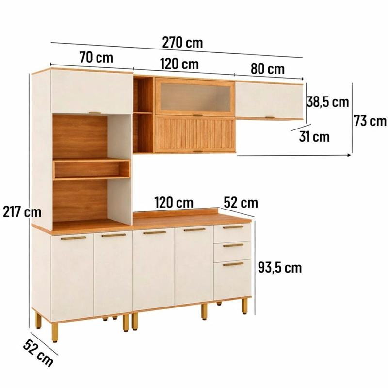 MUEBLE DE COCINA ROCA CASTAÑA 4 MÓDULOS CANELA/ARENA - 3