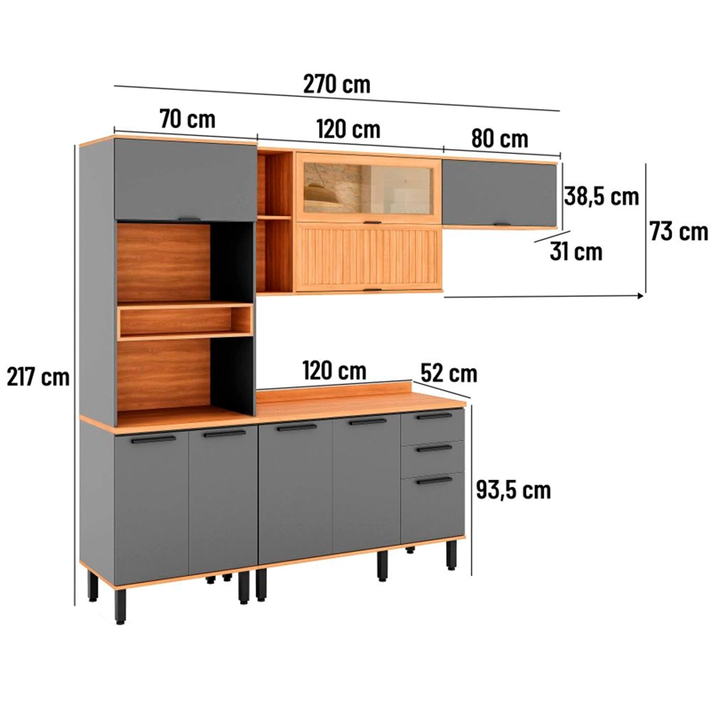 MUEBLE DE COCINA ROCA CASTAÑA 4 MÓDULOS CANELA/CENIZA - 5