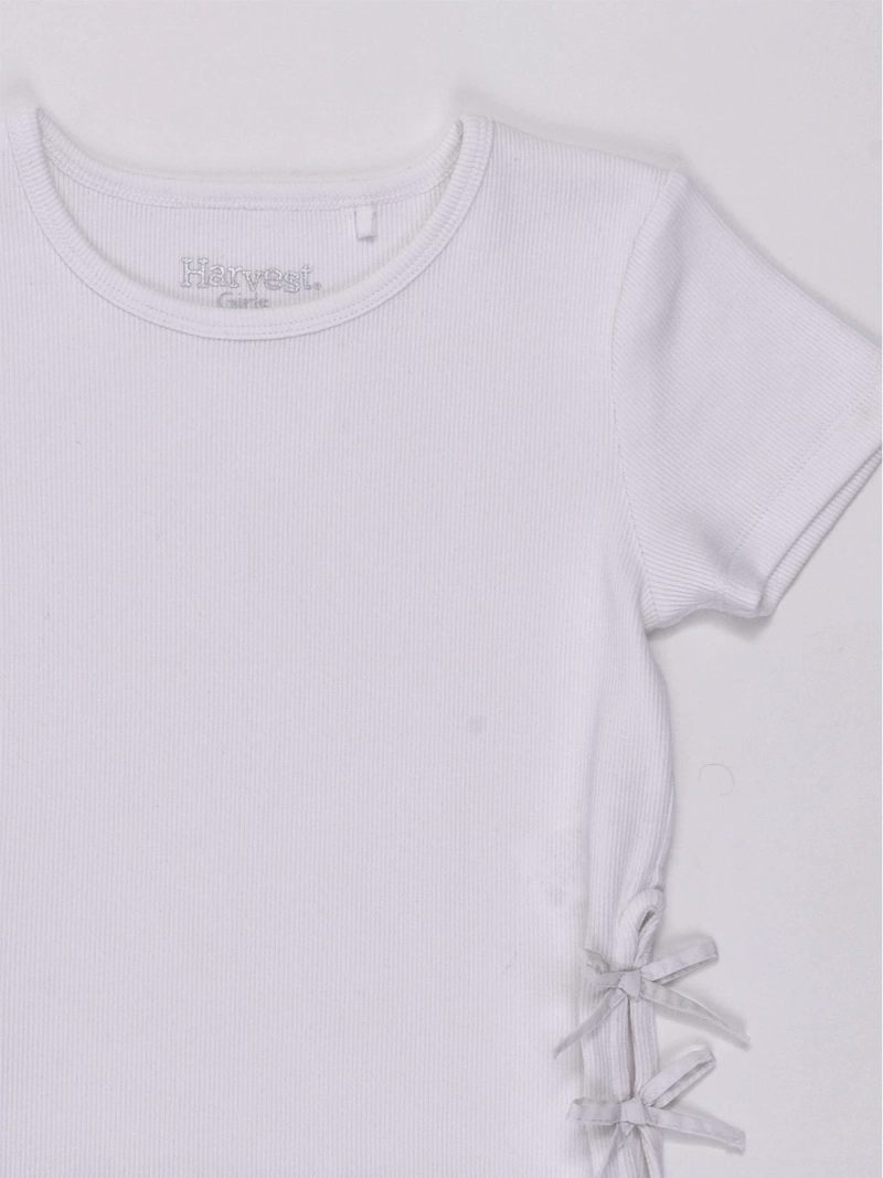 POLERA NIÑA HARVEST MANGA CORTA ALGODÓN CON LAZOS - 3