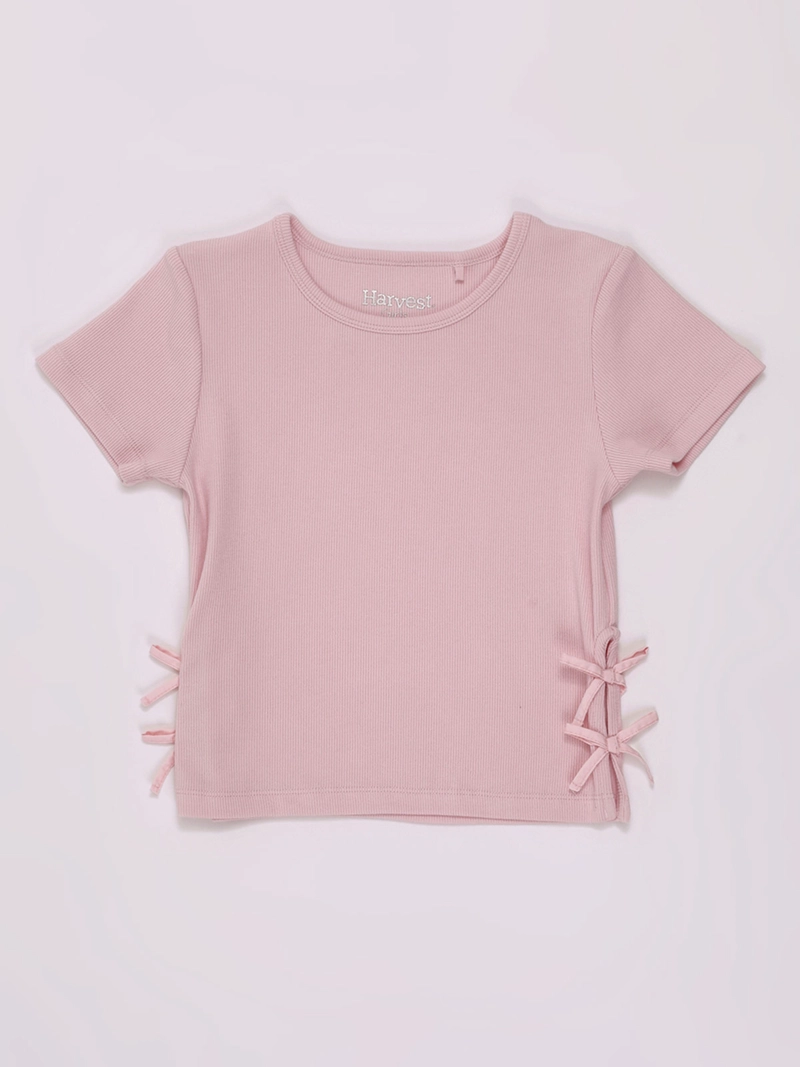 POLERA NIÑA HARVEST MANGA CORTA ALGODÓN CON LAZOS - 1