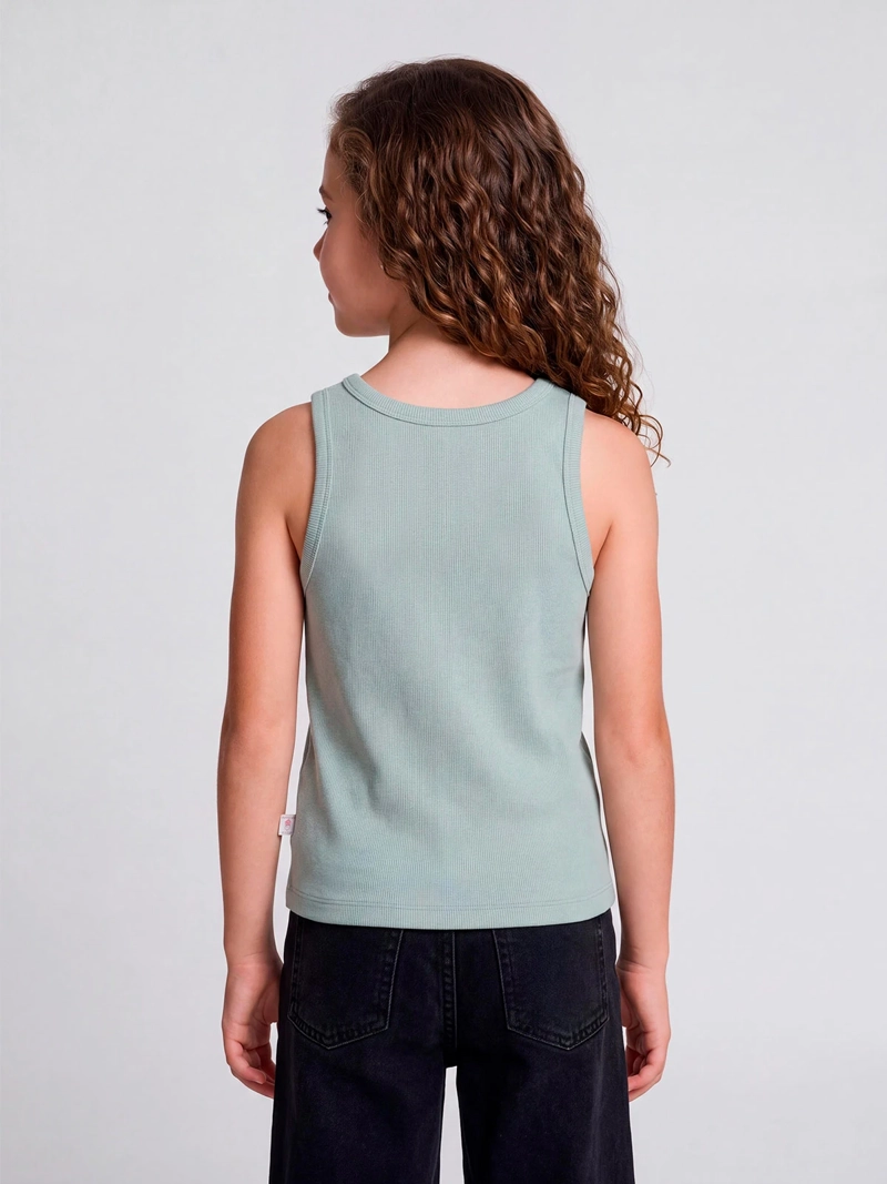 POLERA NIÑA HARVEST ALGODÓN SIN MANGAS RIB BORDADO - 2