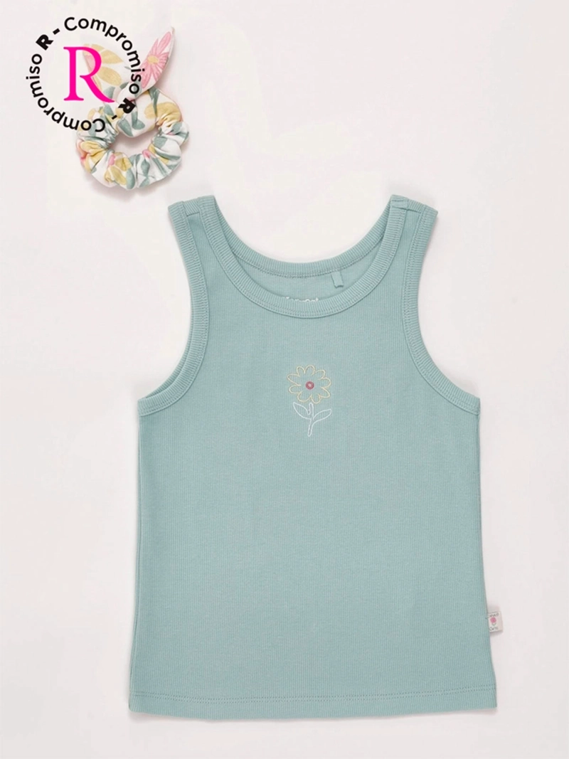POLERA NIÑA HARVEST ALGODÓN SIN MANGAS RIB BORDADO - 3