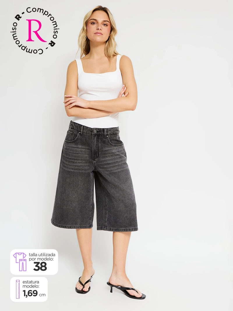 SHORT MUJER INDEX ALGODÓN LARGO DENIM - 1