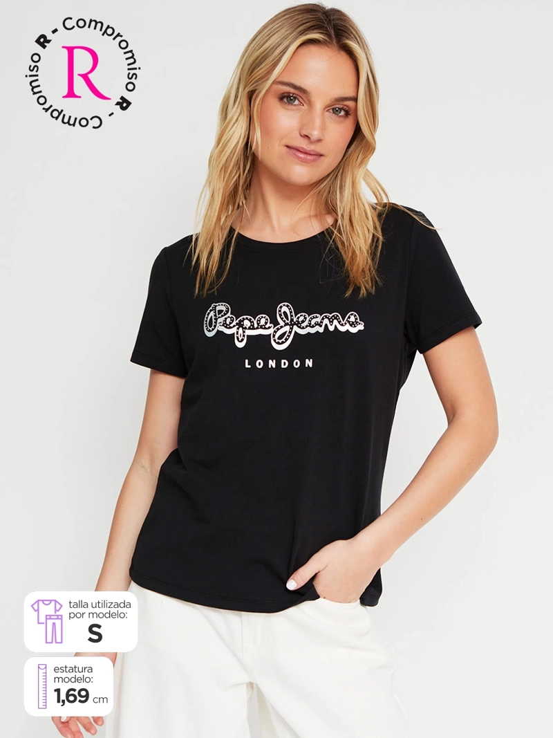 POLERA MUJER PEPE JEANS ALGODÓN BORDADO
