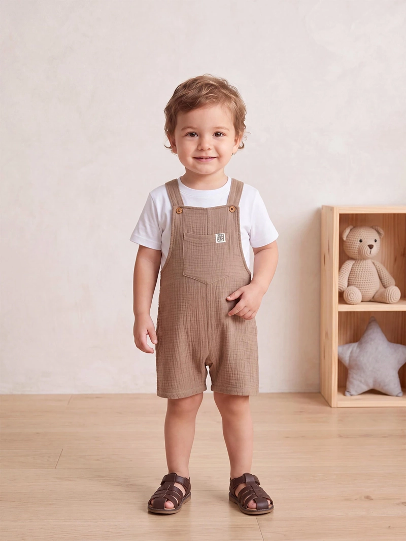 CONJUNTO NIÑO BABY HARVEST JARDINERA MUSELINA Y POLERA ALGODÓN