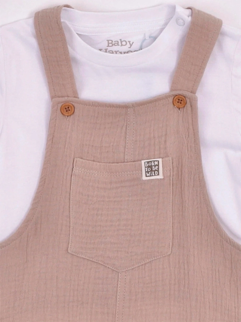 CONJUNTO NIÑO BABY HARVEST JARDINERA MUSELINA Y POLERA ALGODÓN - 9