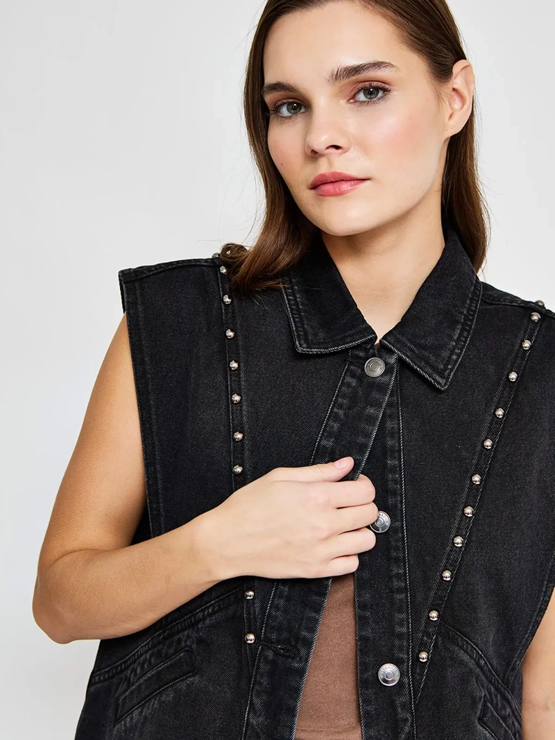 CHAQUETA MUJER BARBADOS ALGODÓN SIN MANGAS TACHAS - 3