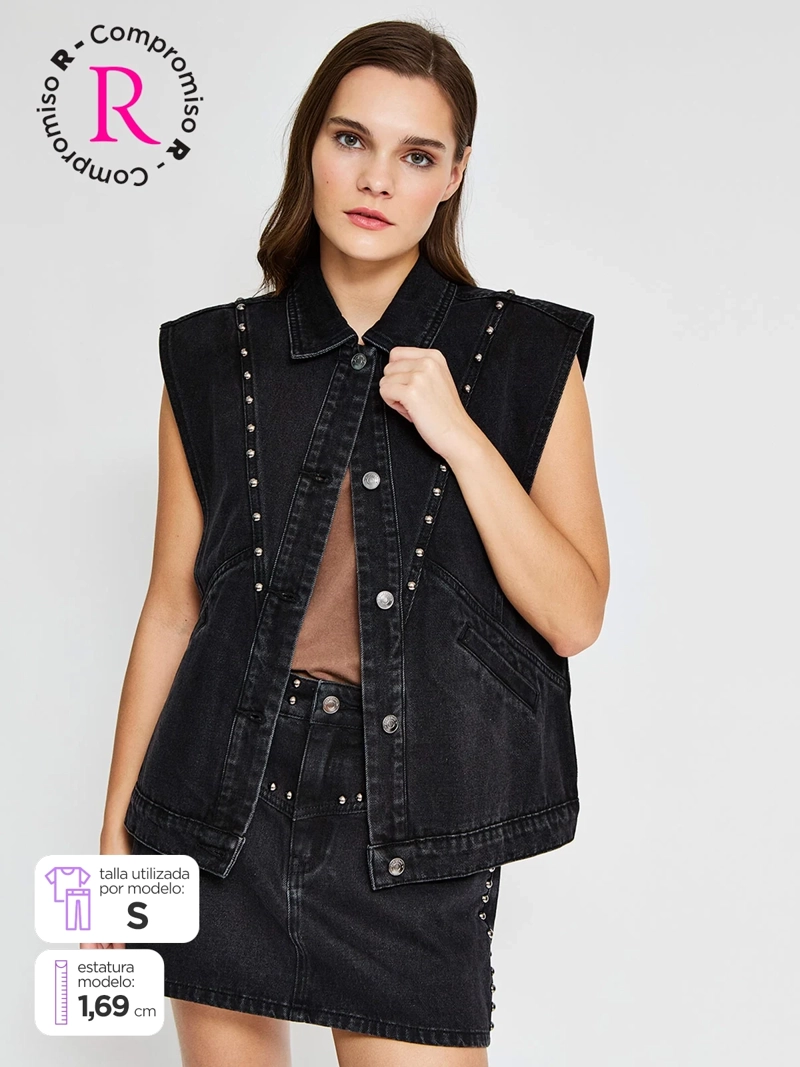 CHAQUETA MUJER BARBADOS ALGODÓN SIN MANGAS TACHAS - 1