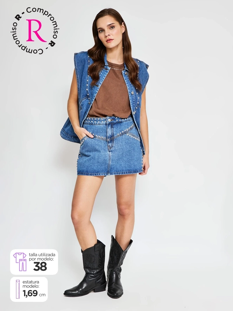 FALDA SHORT MUJER BARBADOS ALGODÓN TACHAS - 1