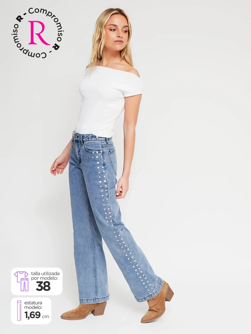 JEANS MUJER BARBADOS ALGODÓN FLARE TACHAS