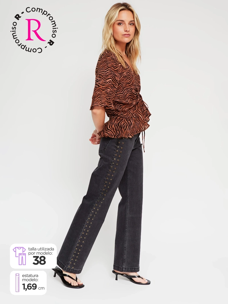 JEANS MUJER BARBADOS ALGODÓN FLARE TACHAS - 1
