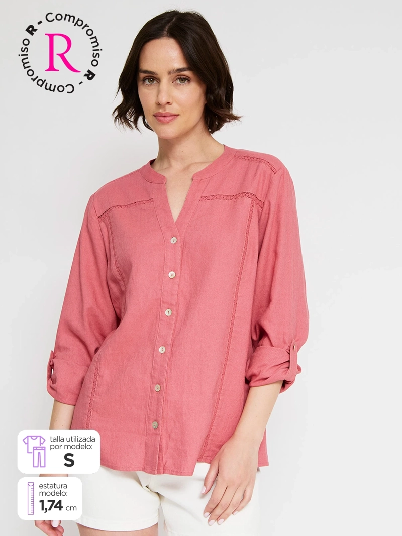 BLUSA MUJER TATIENNE LINO MANGA LARGA MACRAMÉ