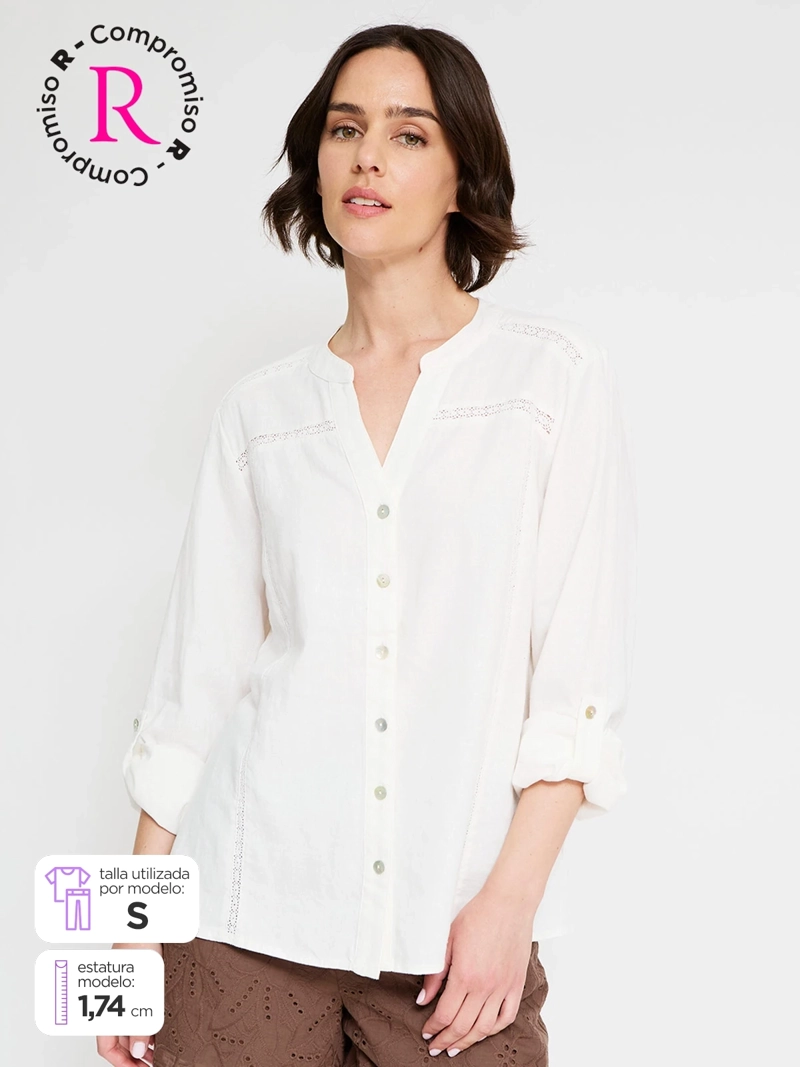 BLUSA MUJER TATIENNE LINO MANGA LARGA MACRAMÉ