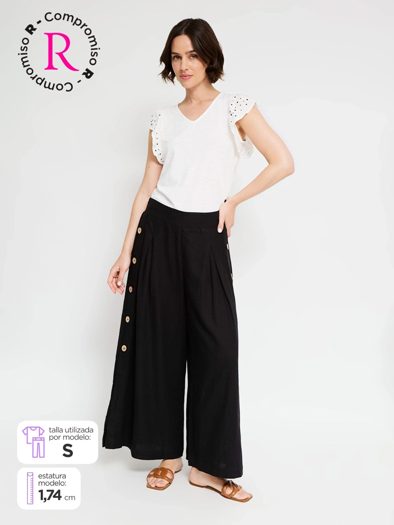PANTALÓN MUJER TATIENNE LINO FLUIDO BOTONES - 1