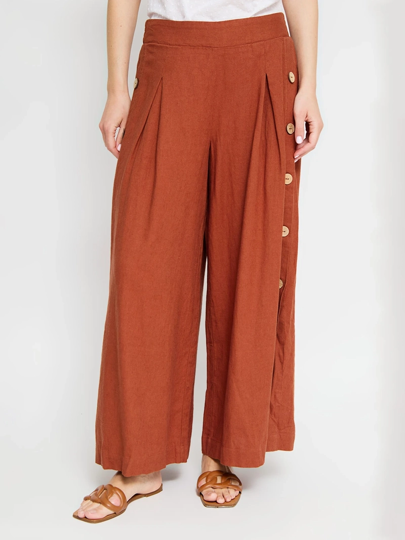 PANTALÓN MUJER TATIENNE LINO FLUIDO BOTONES - 2