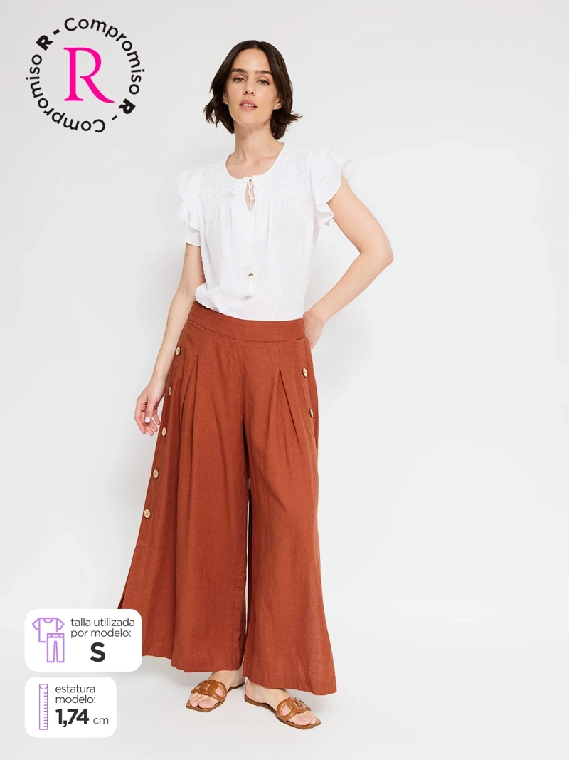 PANTALÓN MUJER TATIENNE LINO FLUIDO BOTONES - 1