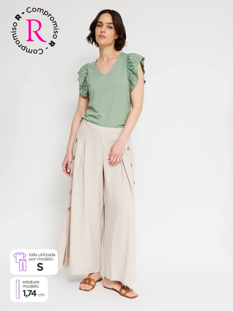 PANTALÓN MUJER TATIENNE LINO FLUIDO BOTONES