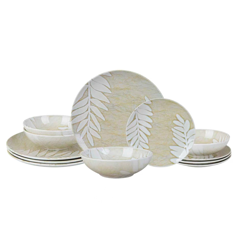 JUEGO DE VAJILLA RIPLEY HOME LEAVES 12 PIEZAS BEIGE