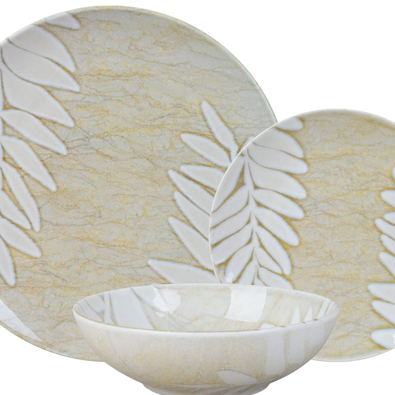 JUEGO DE VAJILLA RIPLEY HOME LEAVES 12 PIEZAS BEIGE - 2