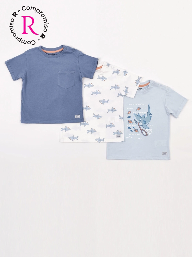 PACK X3 POLERA NIÑO BABY HARVEST ALGODÓN MANGA CORTA
