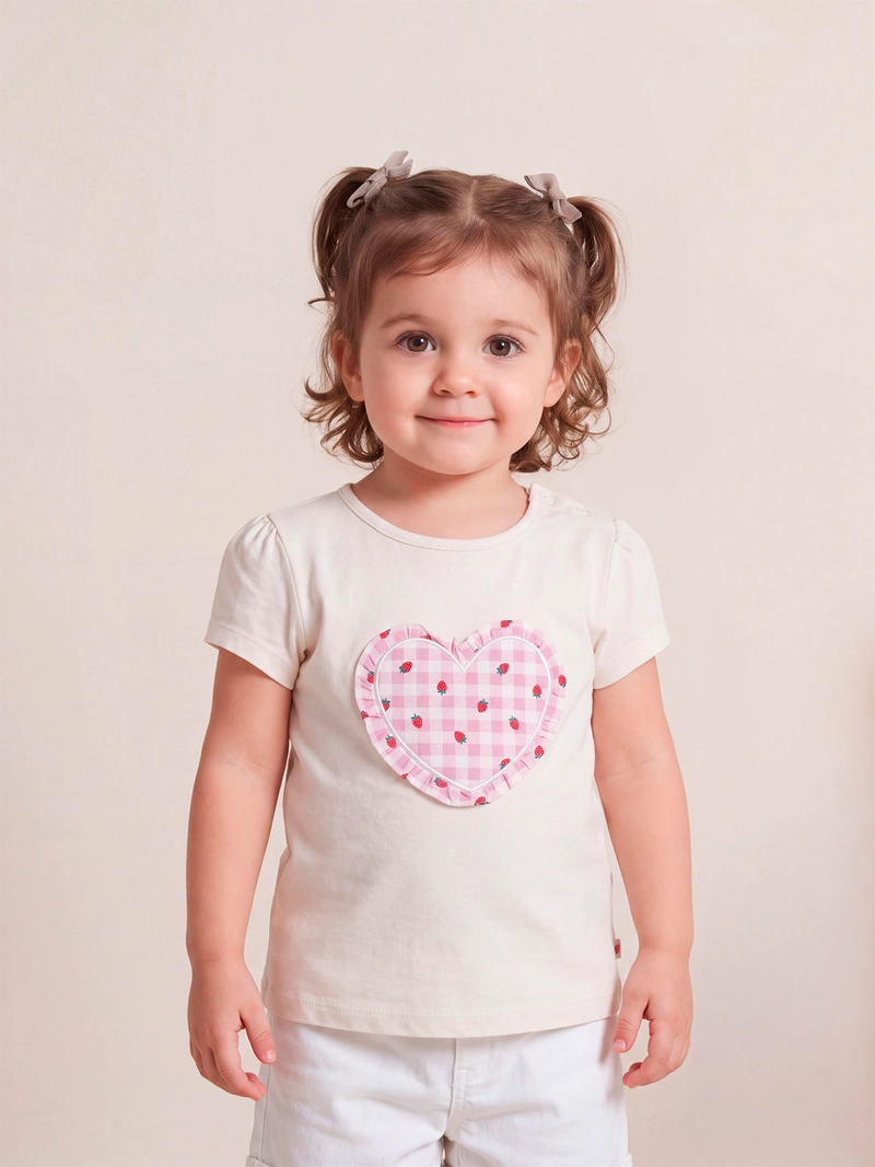POLERA NIÑA BABY HARVEST MANGA CORTA ALGODÓN APLICACIÓN CORAZÓN - 1