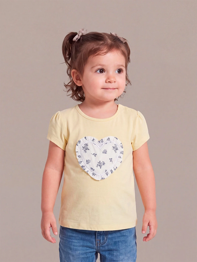 POLERA NIÑA BABY HARVEST MANGA CORTA ALGODÓN APLICACIÓN CORAZÓN