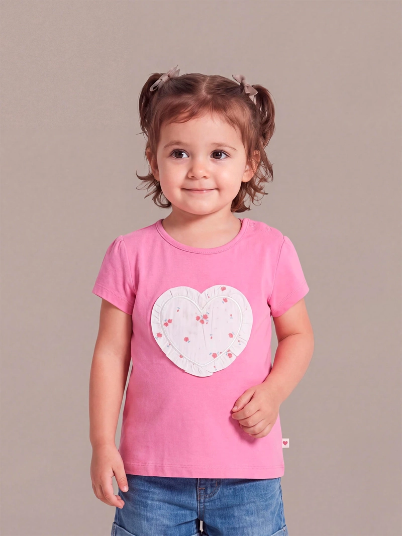 POLERA NIÑA BABY HARVEST MANGA CORTA ALGODÓN APLICACIÓN CORAZÓN