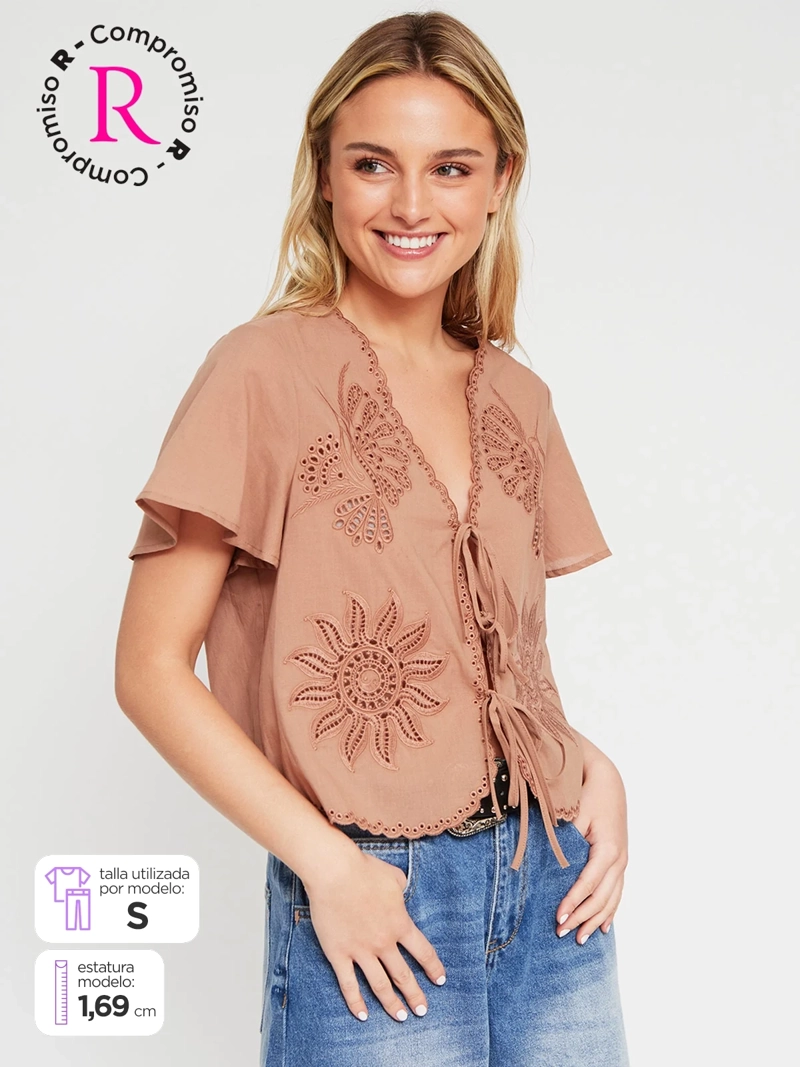 BLUSA MUJER BARBADOS ALGODÓN MANGA CORTA BRODERIE - 1