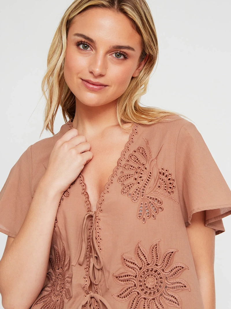 BLUSA MUJER BARBADOS ALGODÓN MANGA CORTA BRODERIE - 3