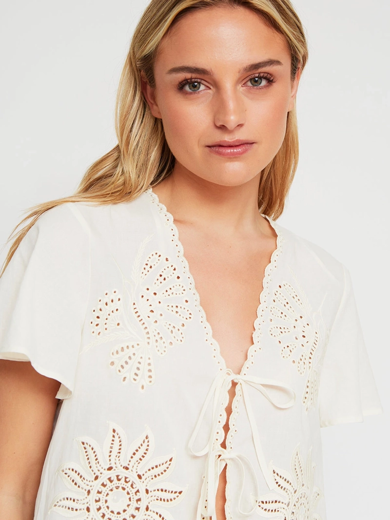 BLUSA MUJER BARBADOS ALGODÓN MANGA CORTA BRODERIE - 3
