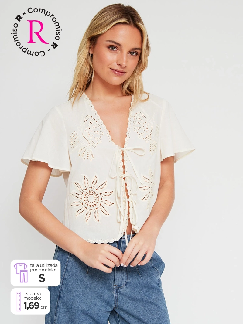 BLUSA MUJER BARBADOS ALGODÓN MANGA CORTA BRODERIE