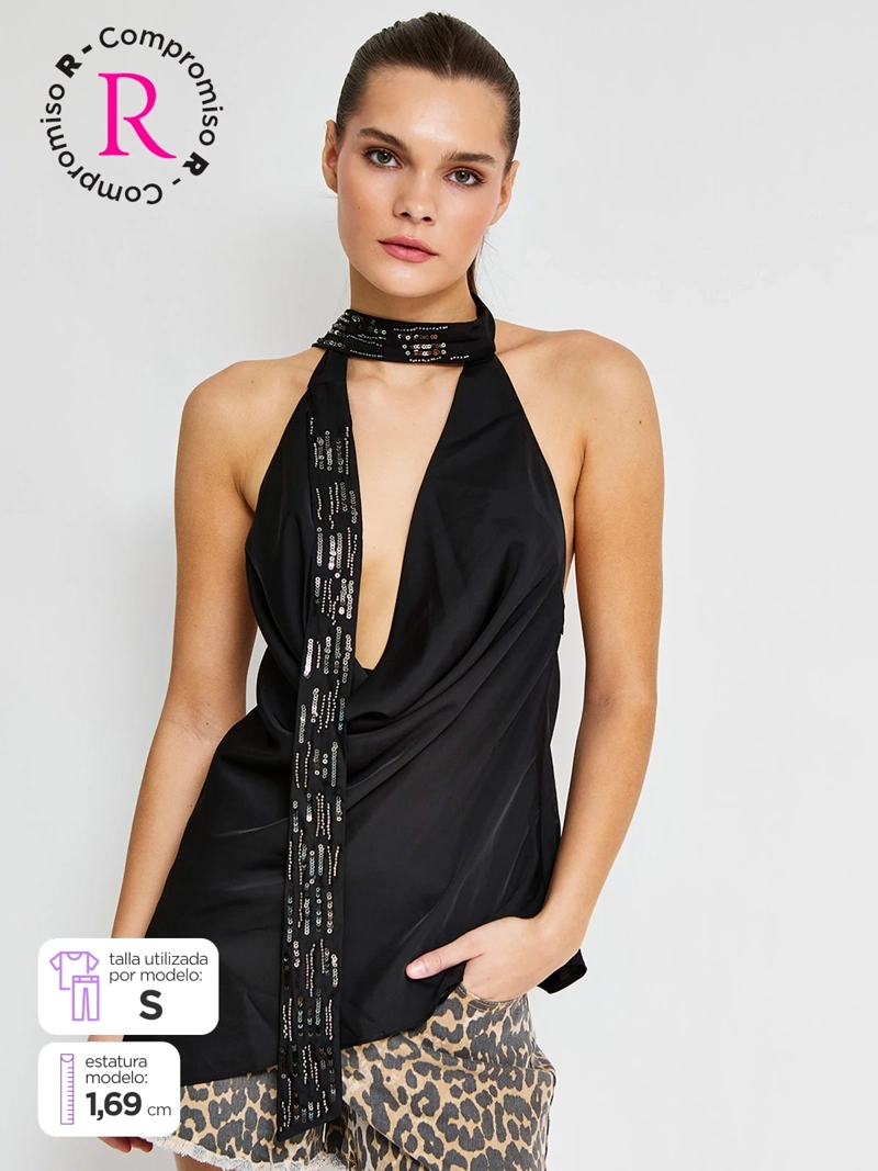 BLUSA MUJER BARBADOS HALTER DRAPEADA