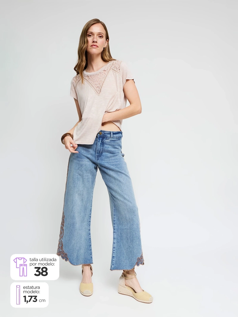 JEANS MUJER TATIENNE ALGODÓN RECTO BORDADOS