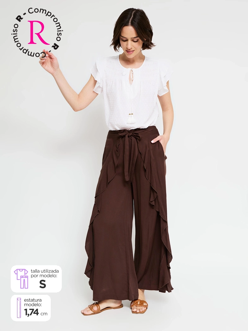 PANTALÓN MUJER TATIENNE LISO CAPAS LAZO CINTURA