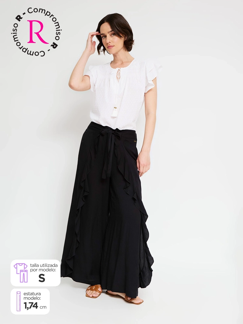 PANTALÓN MUJER TATIENNE LISO CAPAS LAZO CINTURA