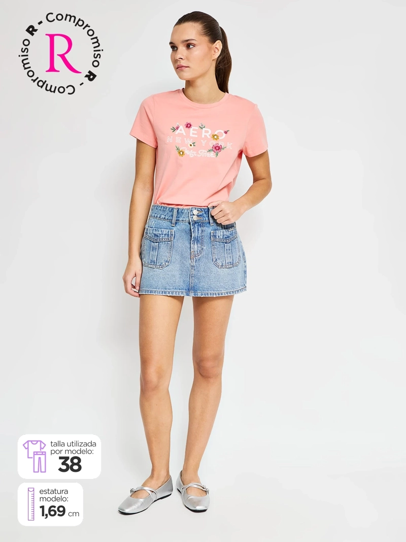 FALDA MUJER AEROPOSTALE ALGODÓN DENIM BOLSILLOS