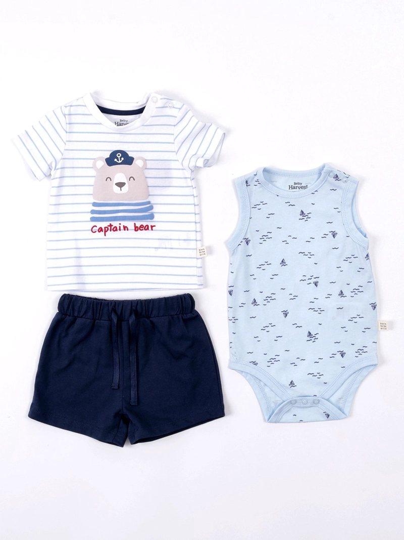 CONJUNTO NIÑO BABY HARVEST BODY SIN MANGAS POLERA Y SHORT
