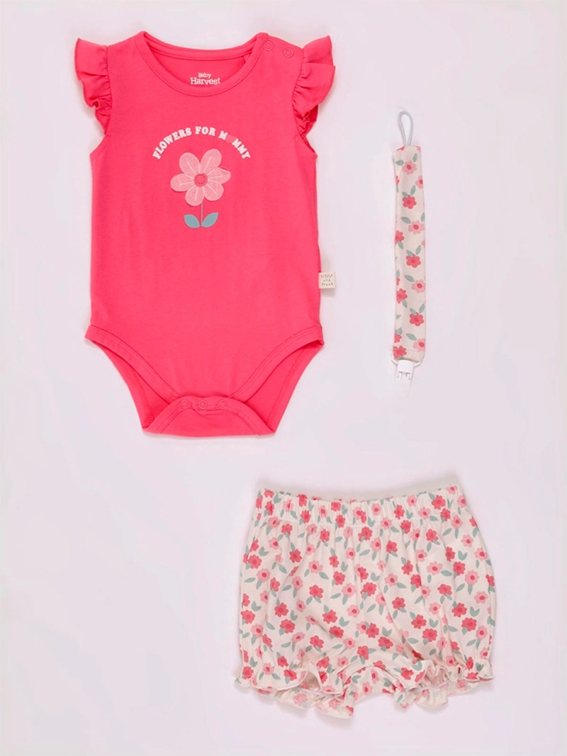 CONJUNTO NIÑA BABY HARVEST BODY MANGA CORTA SHORT PORTACHUPETE NAVIDAD  - 3