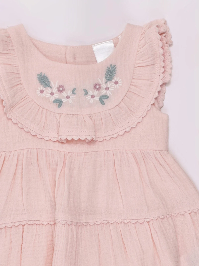 VESTIDO NIÑA BABY HARVEST BORDADO CUBREPAÑAL ALGODÓN - 3