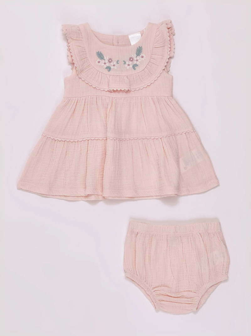 VESTIDO NIÑA BABY HARVEST BORDADO CUBREPAÑAL ALGODÓN - 1
