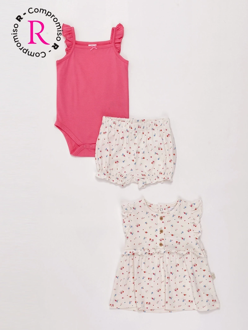 CONJUNTO BODY + POLERA + SHORT NIÑA BABY HARVEST ALGODÓN  - 1