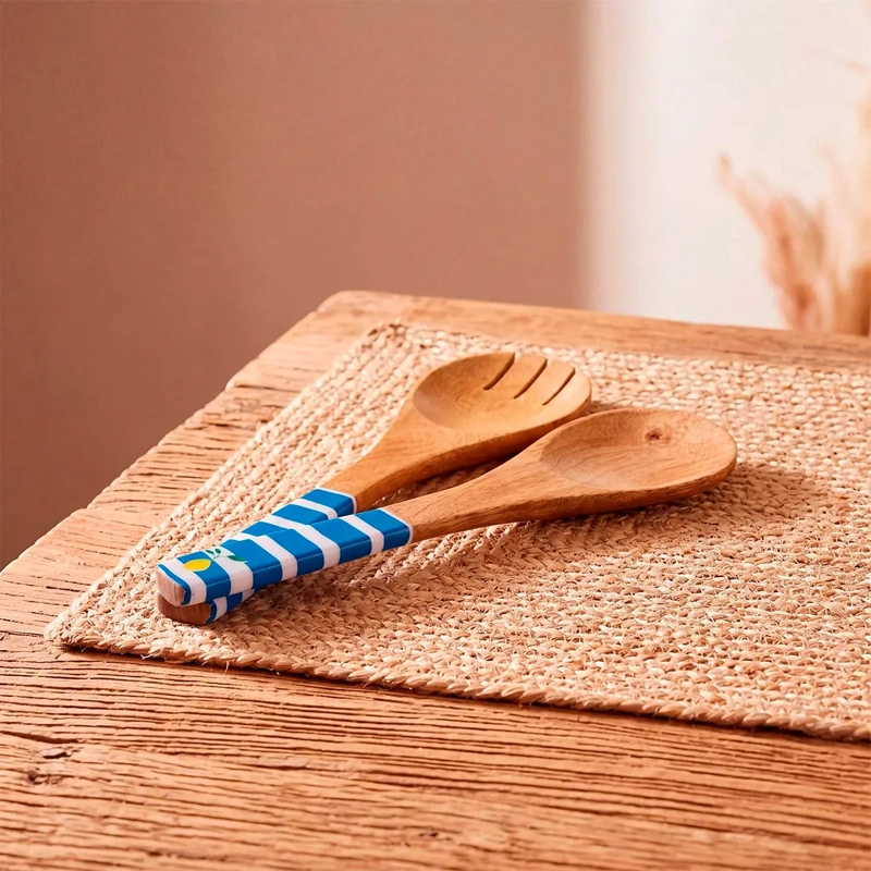 SET CUBIERTOS DE SERVIR RIPLEY HOME MADERA LÍNEAS AZUL